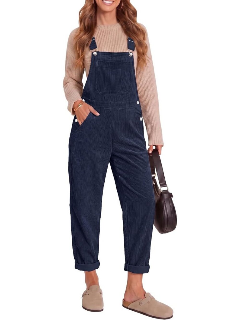 Chic Women's Corduroy Overalls with Adjustable Straps & Pockets - Fashion